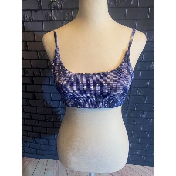 Buckle + Cyn and Luca Star Print Navy and White Smocked Stretch Bikini Top Mediu - Picture 1 of 5